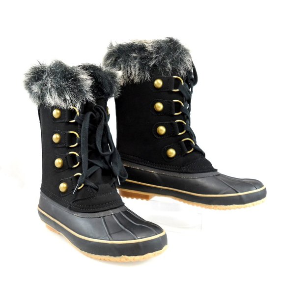 NEW Juicy Couture Waterproof Lace-Up Faux Fur Trim Duck Toe Winter Snow Boot 9 - Picture 1 of 10